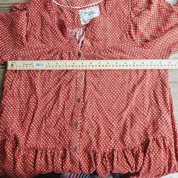 Holding Horses Anthropologie Dress S Rust Red Printed Tiered Button Front - Picture 11 of 12